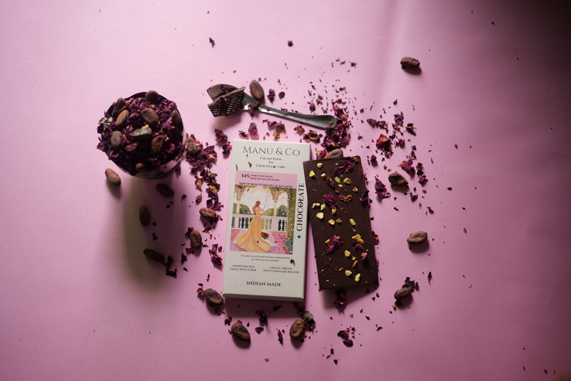 Dark Chocolate|54% Dark Chocolate with rose petals and pistachio Dark Chocolate|54% Dark Chocolate with rose petals and pistachio